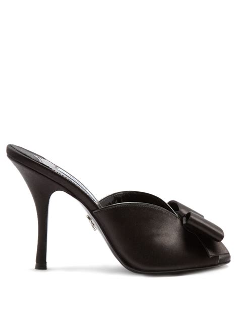 prada black bow mules|black satin mules.